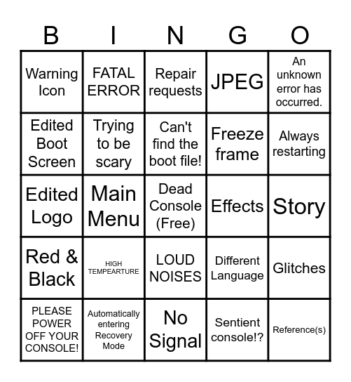 Killscreen Bingo Card