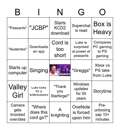 Unboxing Video Luke Dale April 18th Bingo Card