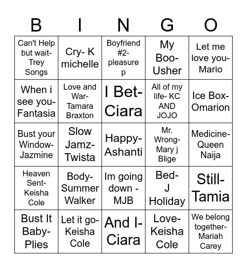 RNB Bingo Card