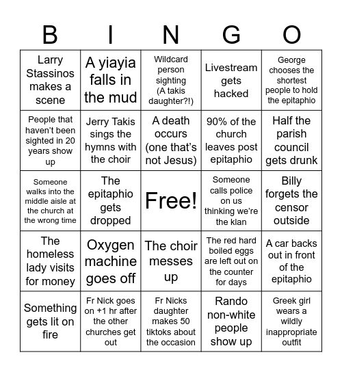 Holy Week Bingo Card