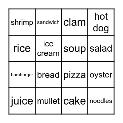Food Bingo Card