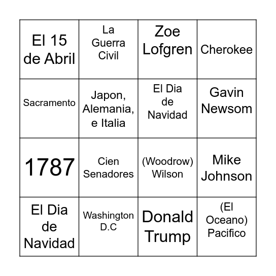 Cuidadania Bingo Card