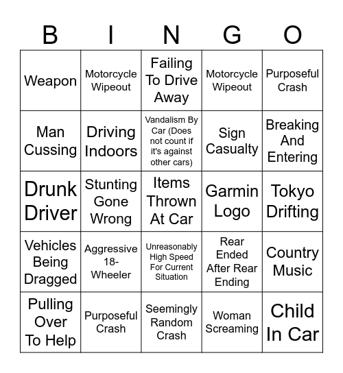 Idiots In Cars Bingo Card