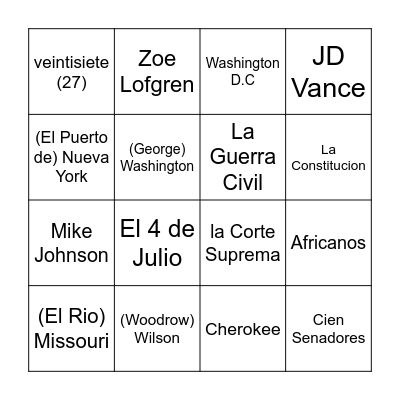 Cuidadania Bingo Card