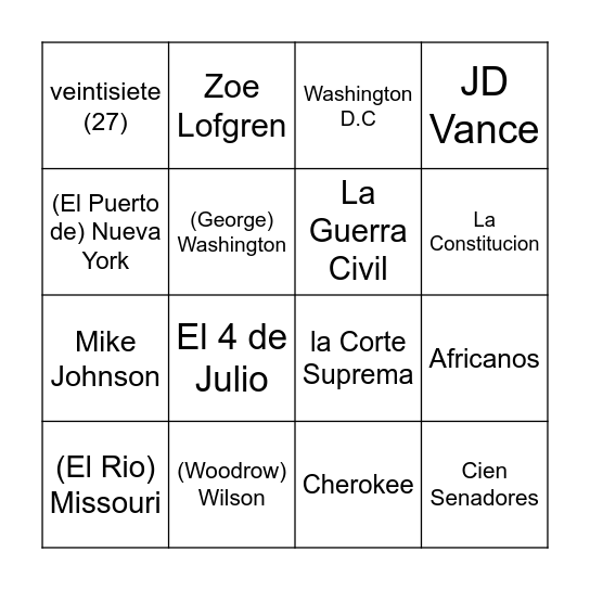 Cuidadania Bingo Card