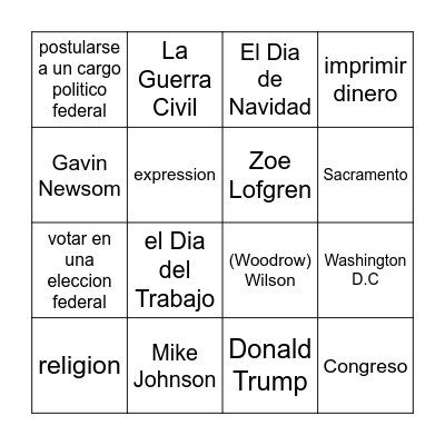 Cuidadania Bingo Card