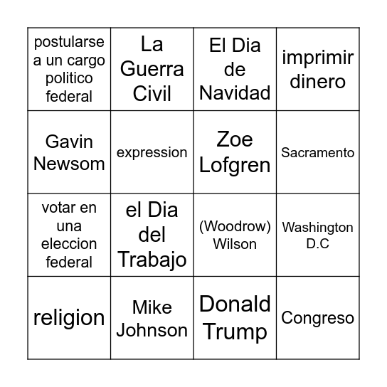 Cuidadania Bingo Card