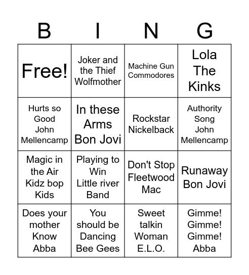 Bands Bingo Card