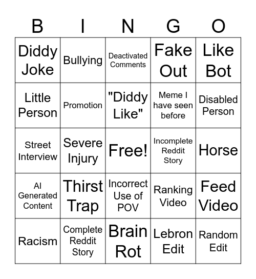 IG Reels Bingo Card