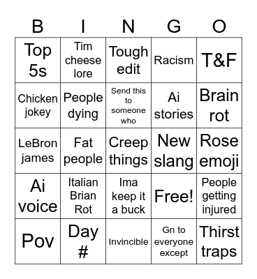 Insta reels Bingo Card
