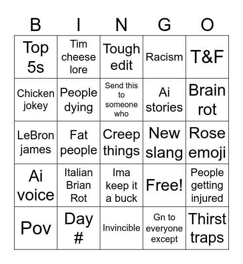 Insta reels Bingo Card