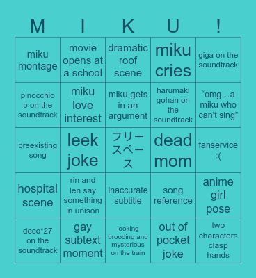 miku movie bingo Card