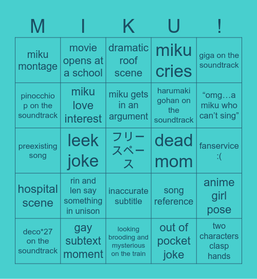 miku movie bingo Card