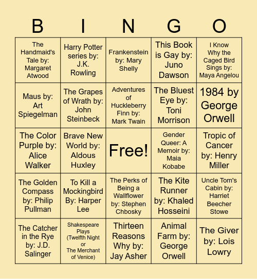 Banned Book Bingo Card