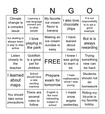 TOPIC SENTENCE Bingo Card