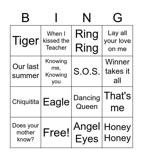 ABBA Bingo Card