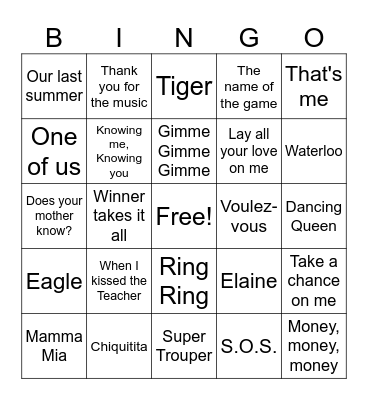 ABBA Bingo Card