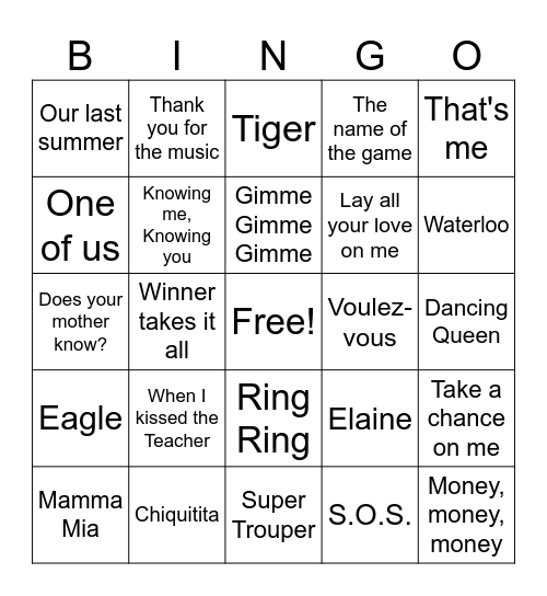 ABBA Bingo Card