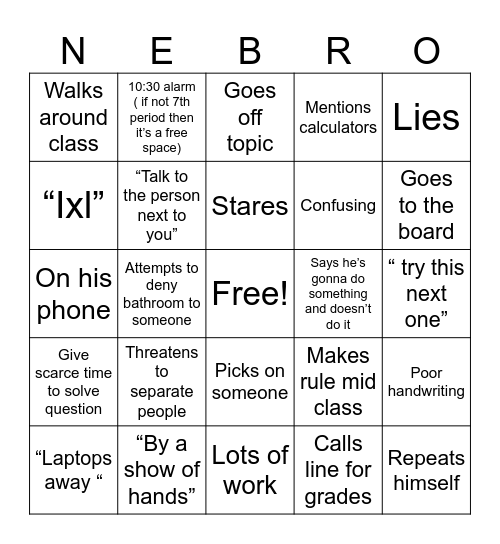 Nebro Bingo Card