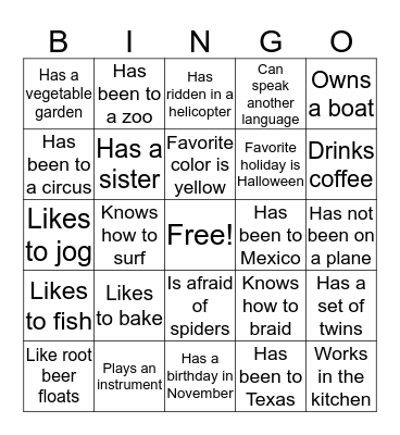 Find an Employee Who... Bingo Card