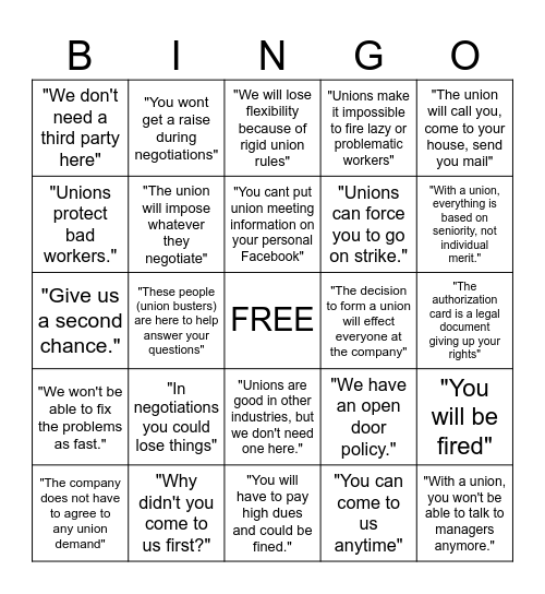 ANTI-UNION MEETING Bingo Card