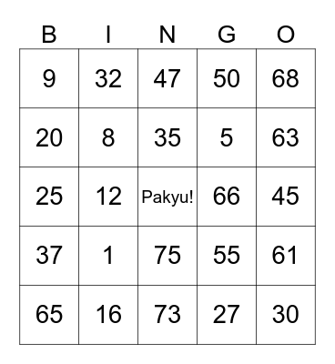 Pakshet Bingo Card