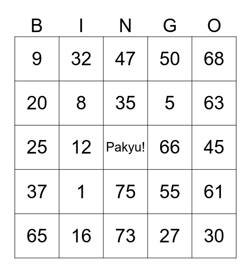 Pakshet Bingo Card