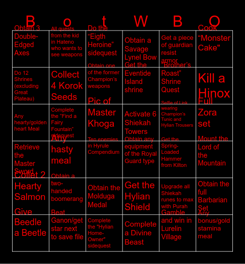 BotW bingo Card