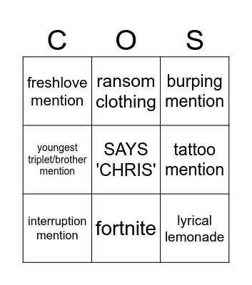 CHRIS STURNIOLO DISS TRACK Bingo Card