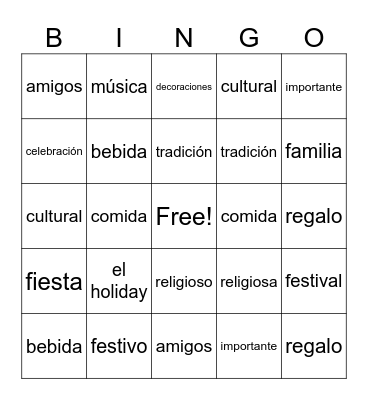 Vocabulary Bingo Card
