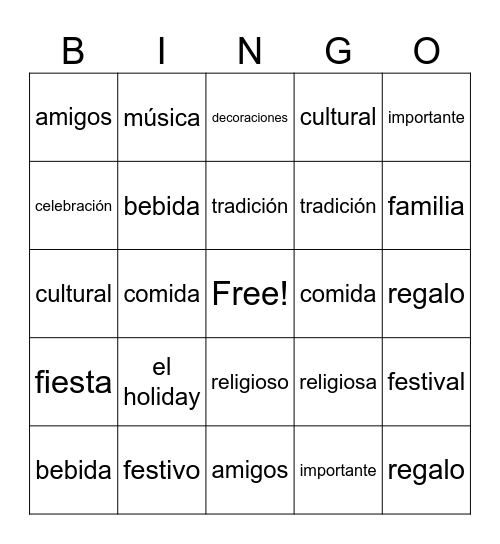 Vocabulary Bingo Card