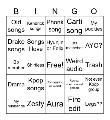 Kpop edits bingo Card