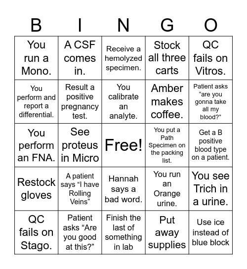 Lab Week Bingo Card