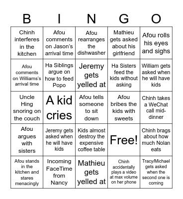 Ha Family Bingo Card