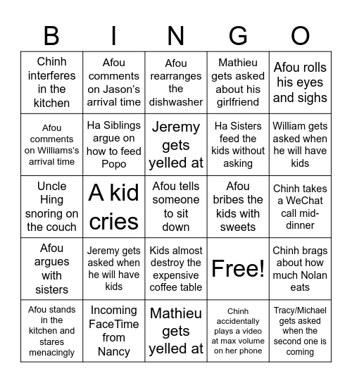Ha Family Bingo Card
