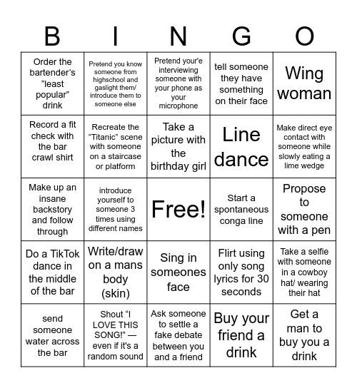 ARUNA'S 21st B(ar)DAY CRAWLLL Bingo Card