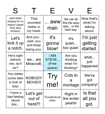 Minecraft Movie Bingo Card