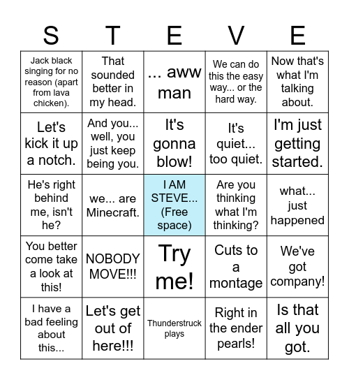 Minecraft Movie Bingo Card