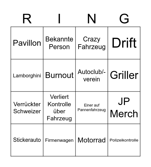 Nürburgring Bingo Card