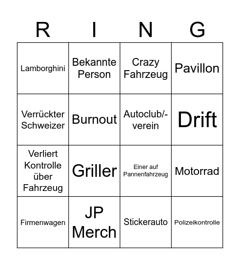 Nürburgring Bingo Card
