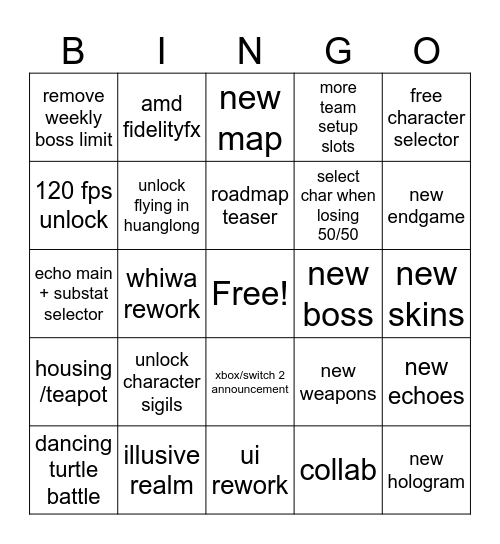 WuWa anniversary Bingo Card