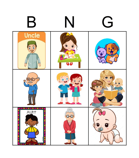 Family Members Bingo Card