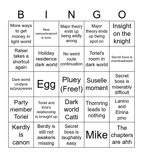 Deltarune chapters 3-4 bingo Card