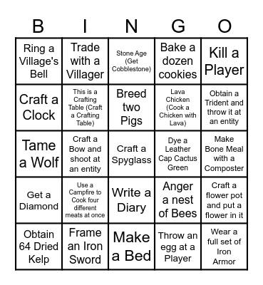 Early Game Minecraft Bingo Card