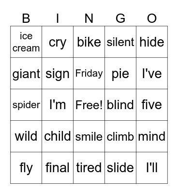Long "I" sound Bingo Card