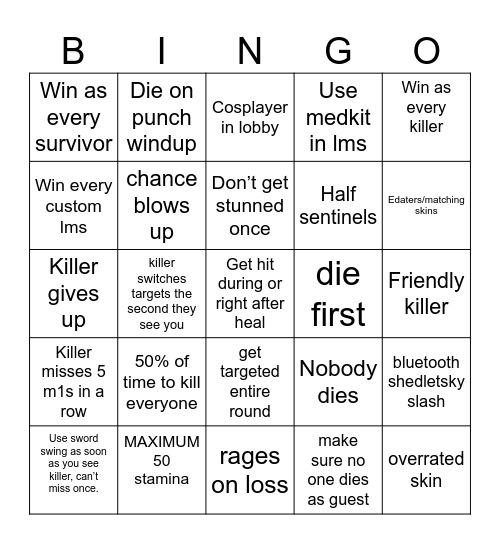 Forsaken bingo Card