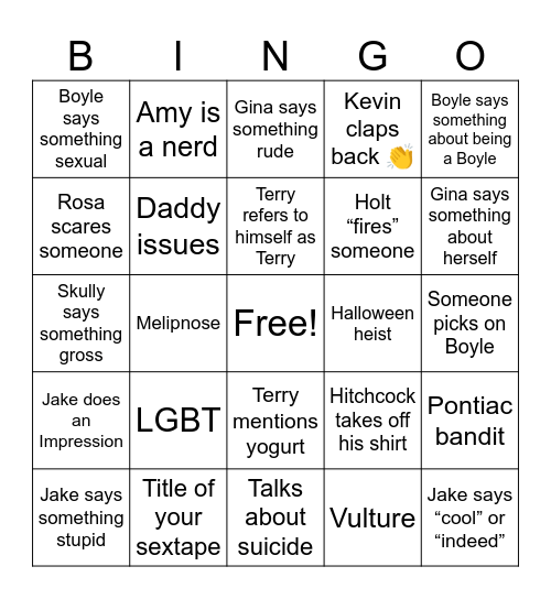 Brooklyn 99 Bingo Card