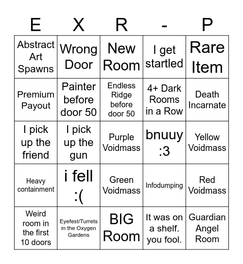 Pressure Bingo Card