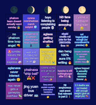 amphoreus doompost bingo 🚬🙂‍↕️ Bingo Card