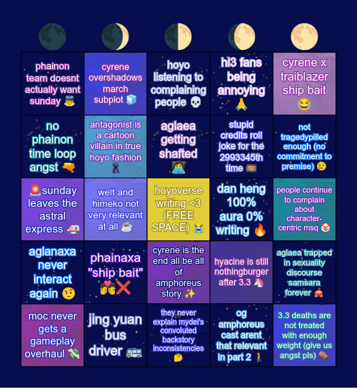 amphoreus doompost bingo 🚬🙂‍↕️ Bingo Card